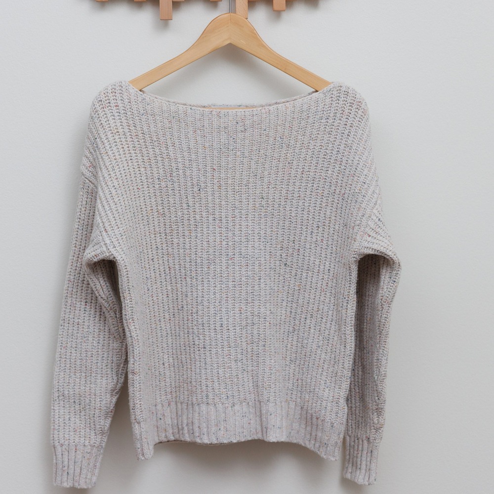 Old Navy Womens Confetti Fleck Shaker Stitch Boat Neck Sweater Cream Medium